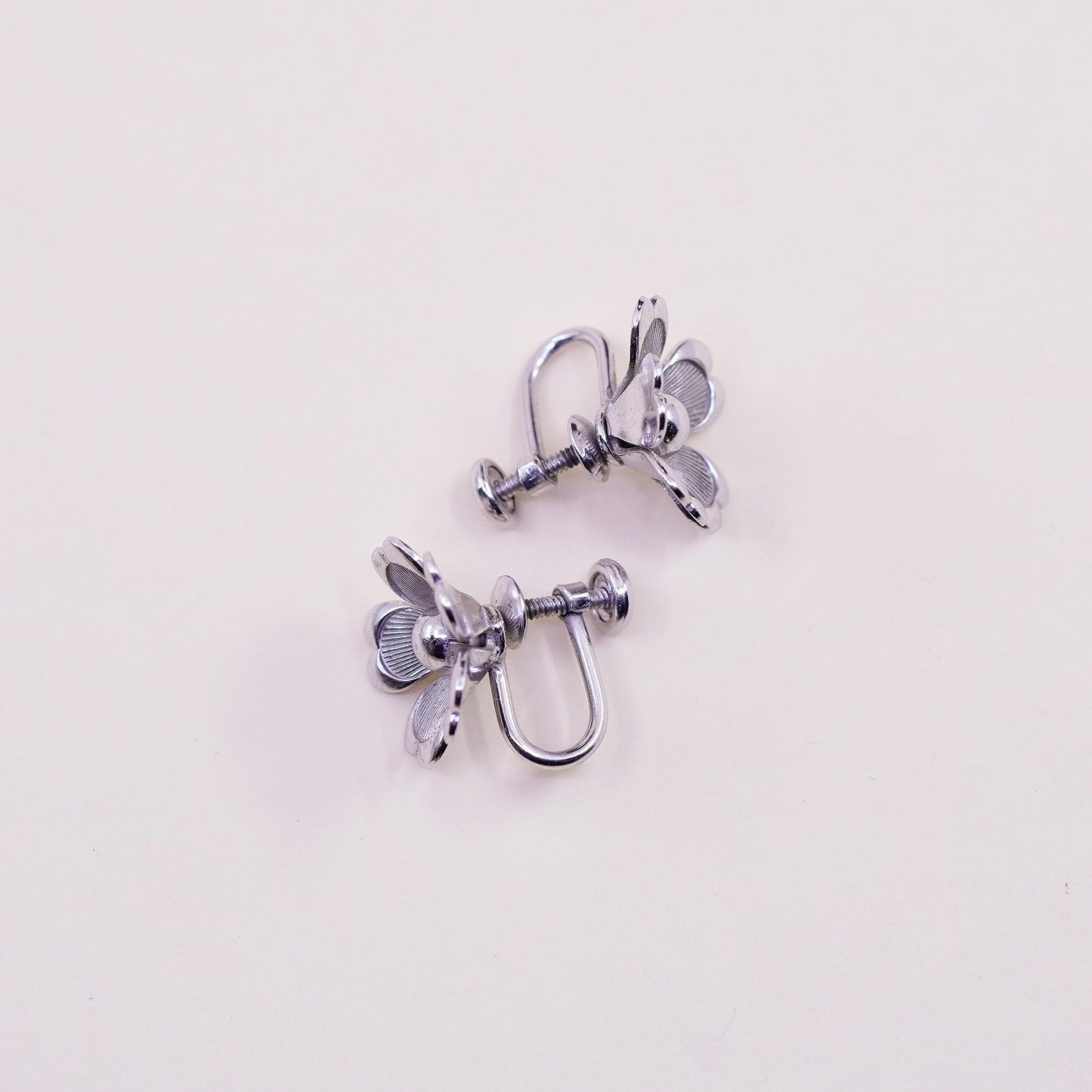 1950s Vintage Van Dell sterling silver earrings, 925 flower screw back