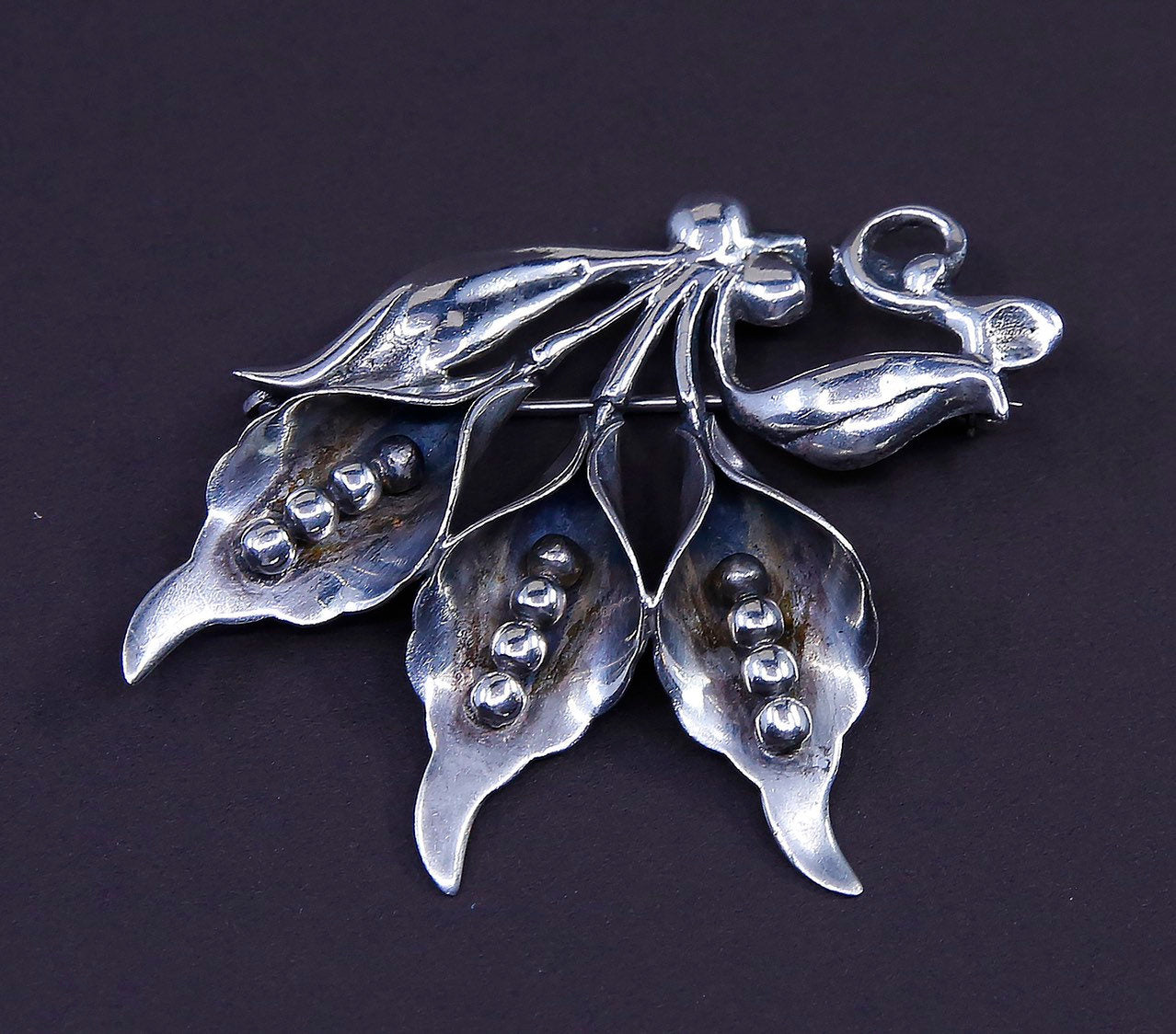 vtg meixco handmade sterling 925 silver lily flower shaped brooch