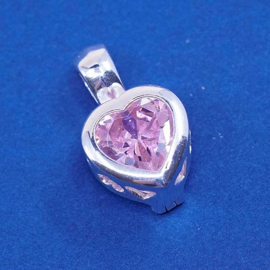 vtg Sterling silver handmade pendant, 925 interchangeable charm w/ pink heart