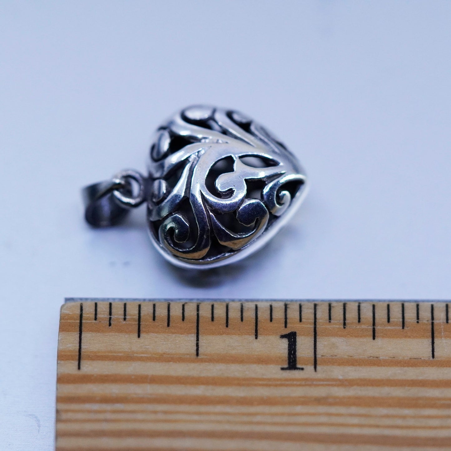 Vintage sterling 925 silver Jezlaine filigree heart pendant charm