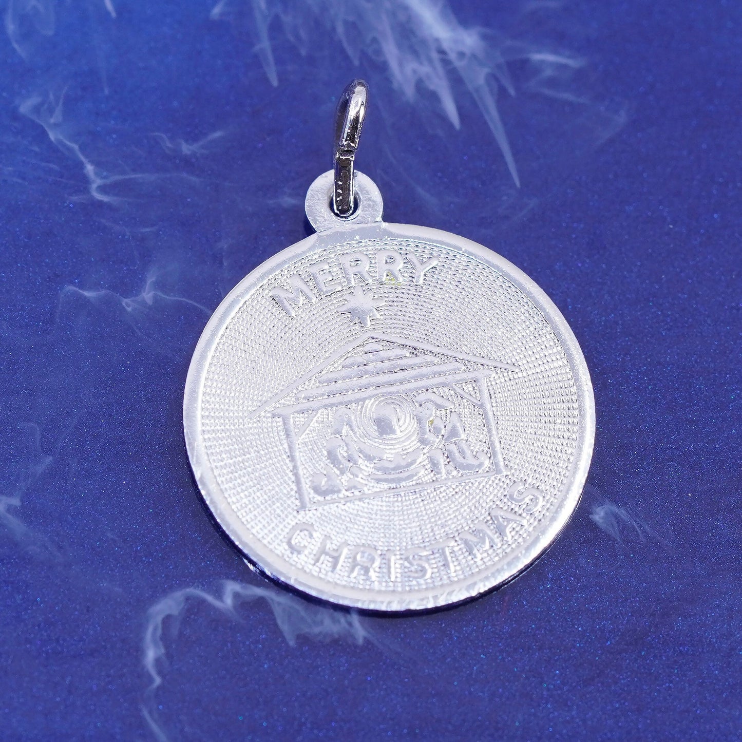 Vintage sterling silver handmade pendant, 925 charm engraved “merry Christmas”