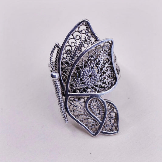 sz 7.25, Turkey DGS sterling silver handmade ring, 925 filigree butterfly band