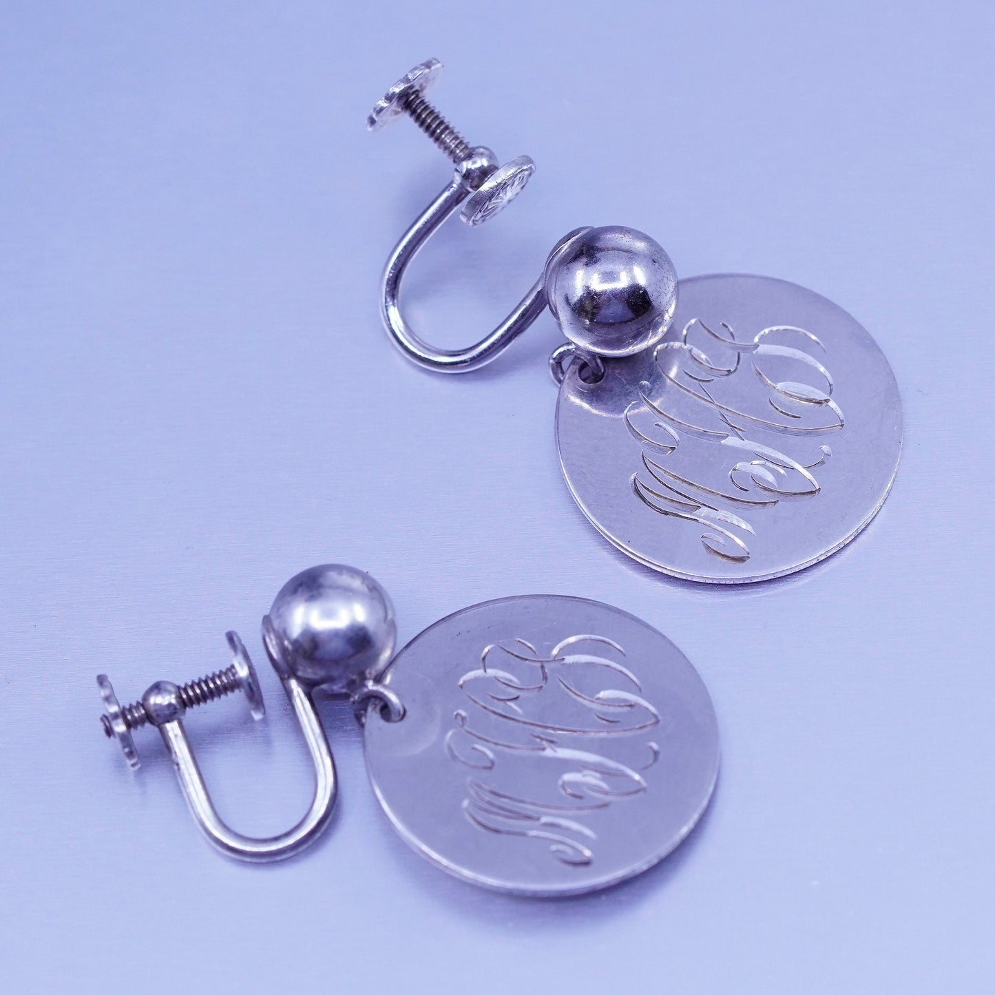 modern admark Sterling 925 silver handmade earrings, screw back round dangled