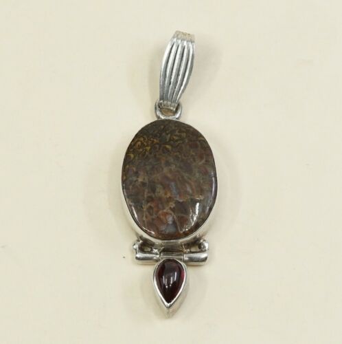 Vtg 925 Sterling Silver Handmade Pendant W/ Agate N Garnet, Stamped SJ925