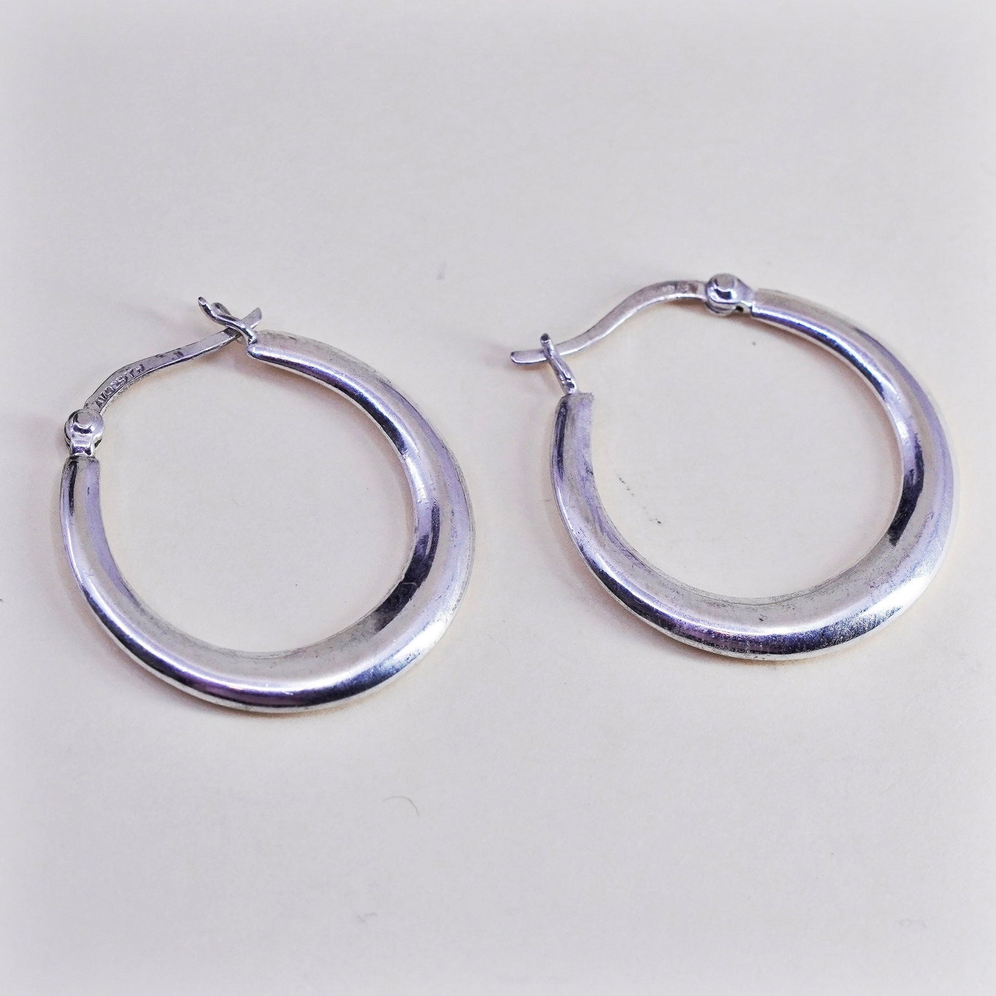 1”, Vintage sterling silver loop earrings, fashion minimalist primitive hoops