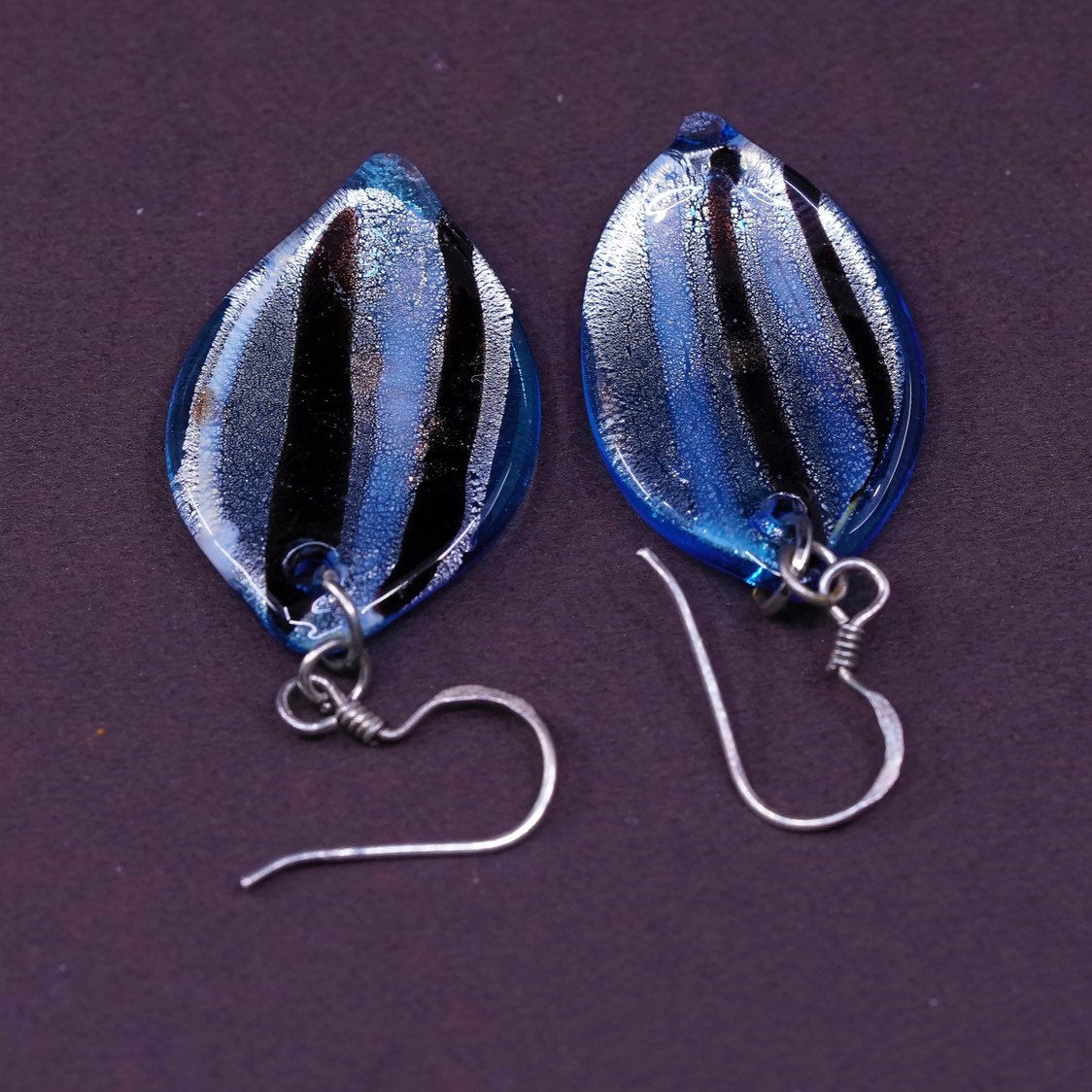 vtg sterling silver handmade earrings, 925 w/ pink artisan glass drops