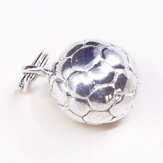 vtg sterling silver charm, 925 Mexico silver 3D football charm, soccer