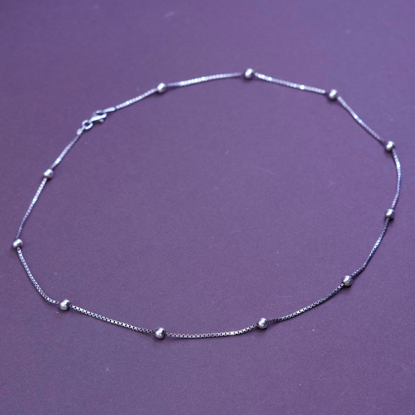 18”, 1.6mm, vintage Sterling silver beads necklace, Italy 925 box chain bead