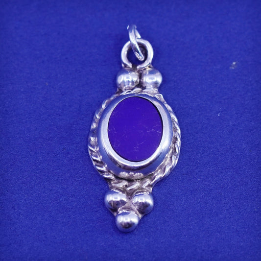 Vintage Mexico Sterling 925 silver handmade pendant with oval blue onyx