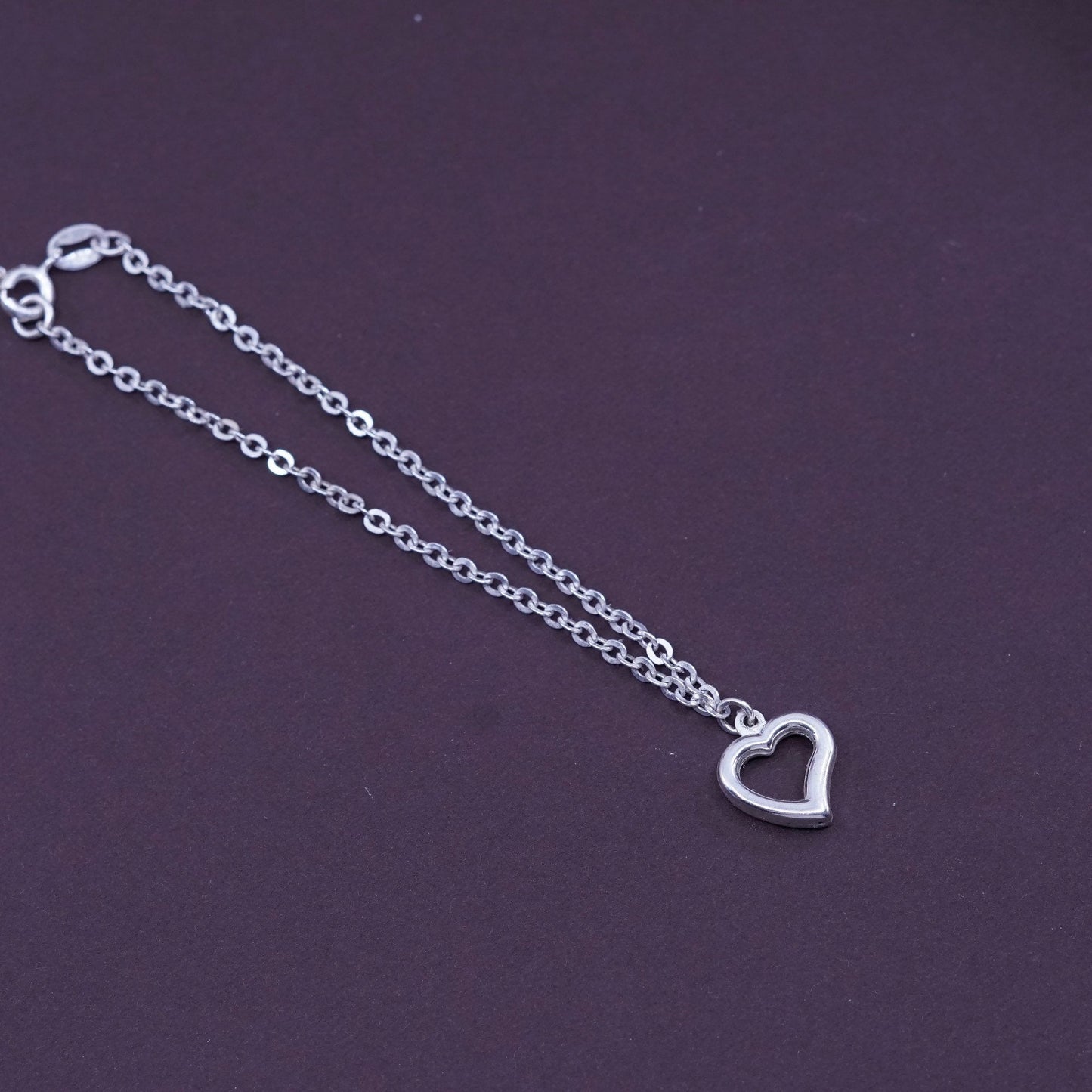 7”, OTC Sterling silver handmade bracelet, 925 flatten circle chain w/ heart