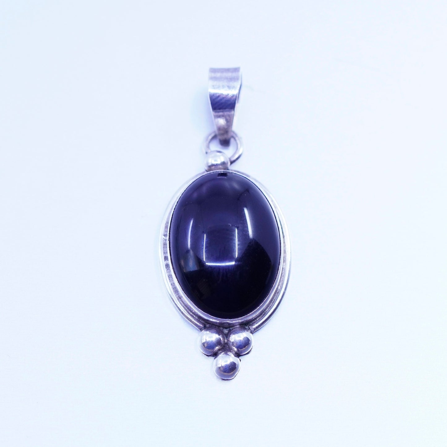 antique sterling 925 silver handmade pendant with oval obsidian