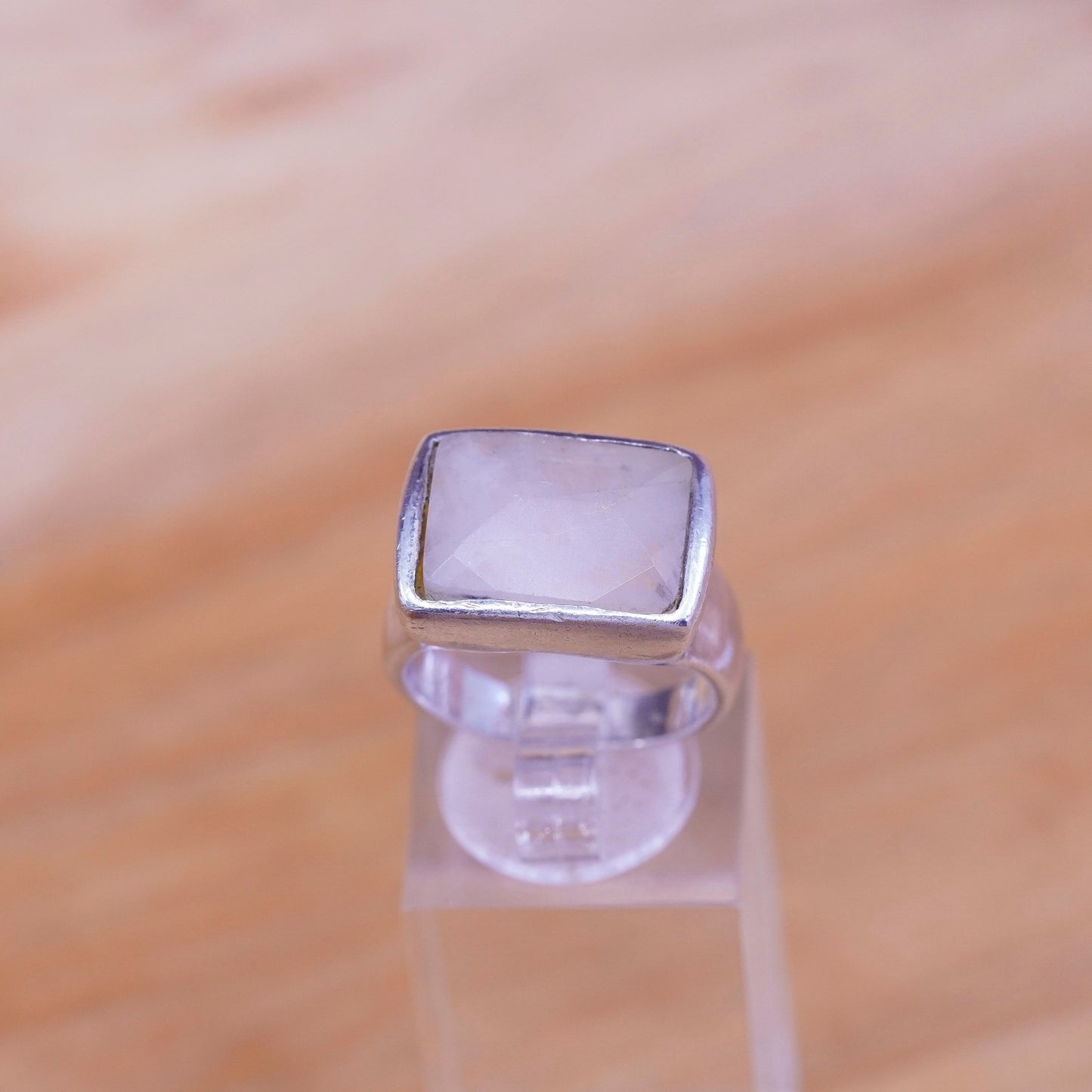 Size 7.75, vintage sterling 925 silver handmade ring with square moonstone