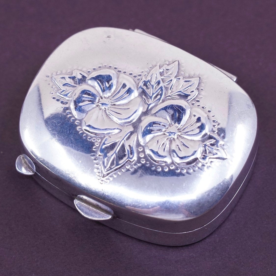 vtg Sterling silver handmade Memento Box pendant, 925 prayer box w/ floral