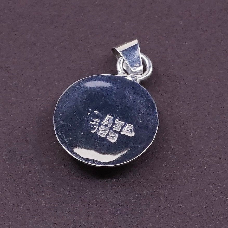 vtg LATA Sterling silver handmade pendant, round 925 w/ pendant w/ red agate