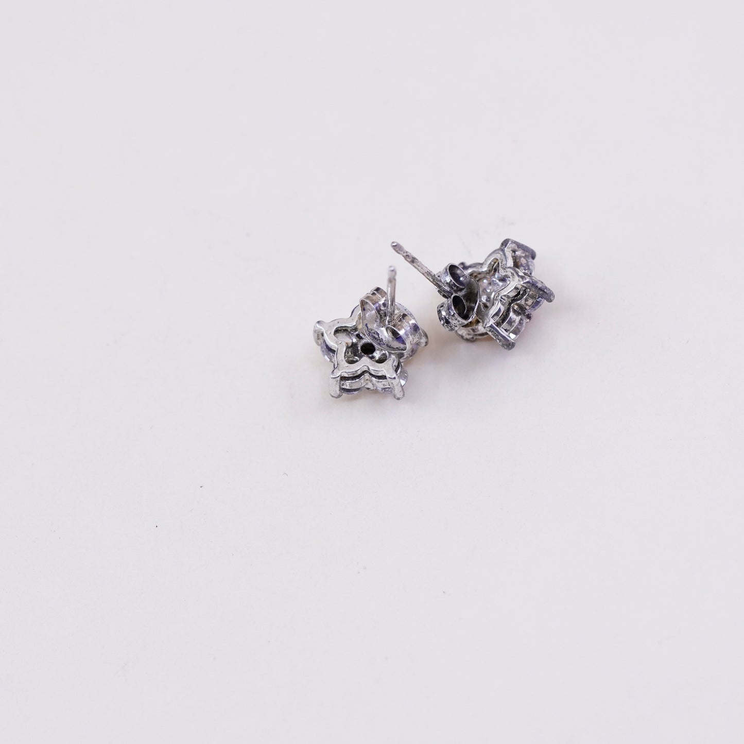 Vintage Sterling silver handmade earrings, 925 flower studs with cz
