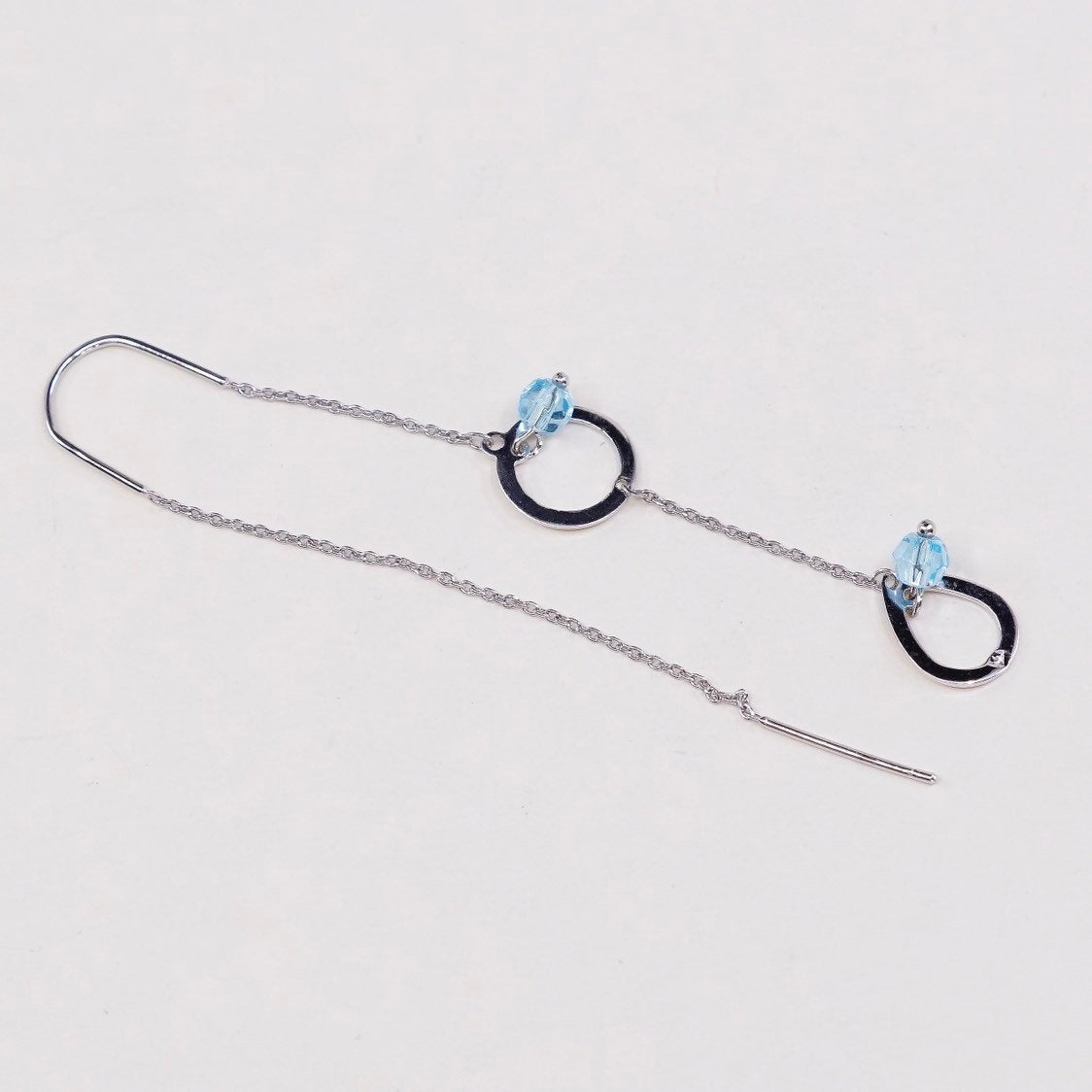 vtg sterling silver handmade earrings, fine 925 silver fringe and blue cz beads