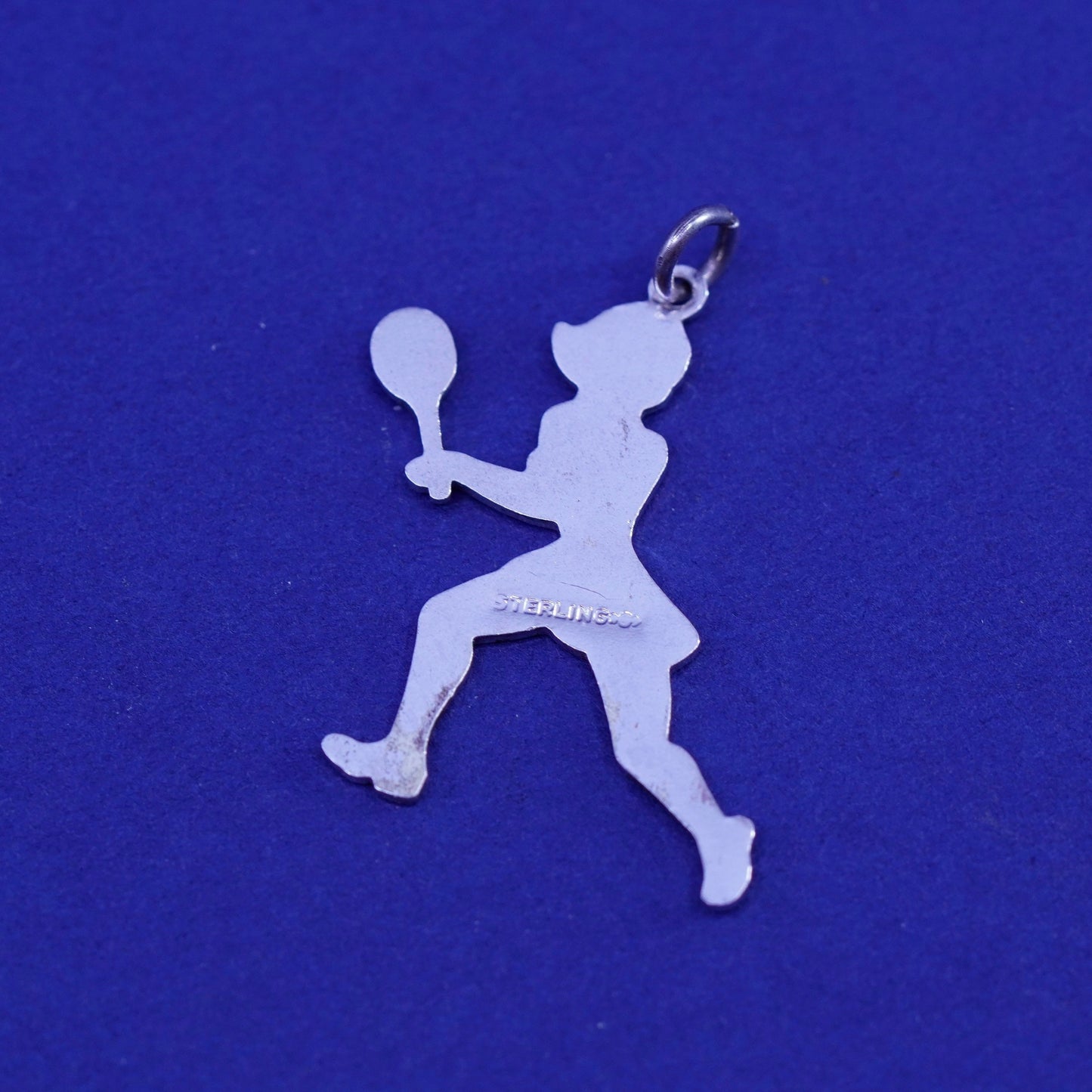 Vintage Sterling 925 silver handmade pendant, enamel tennis charm