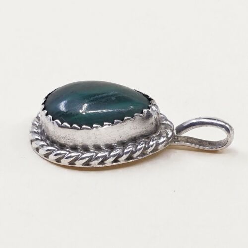 Vtg Sterling 925 Silver Handmade Pendant W/ Malachite, Stamped CT Sterling