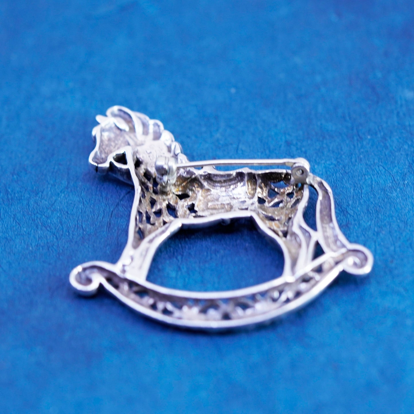 Vintage sterling silver handmade brooch, 925 Jezlaine rocking horse pin