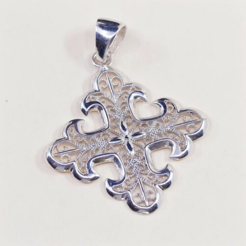 Vintage Milor Sterling Silver Handmade Pendant, 925 Filigree Jerusalem cross