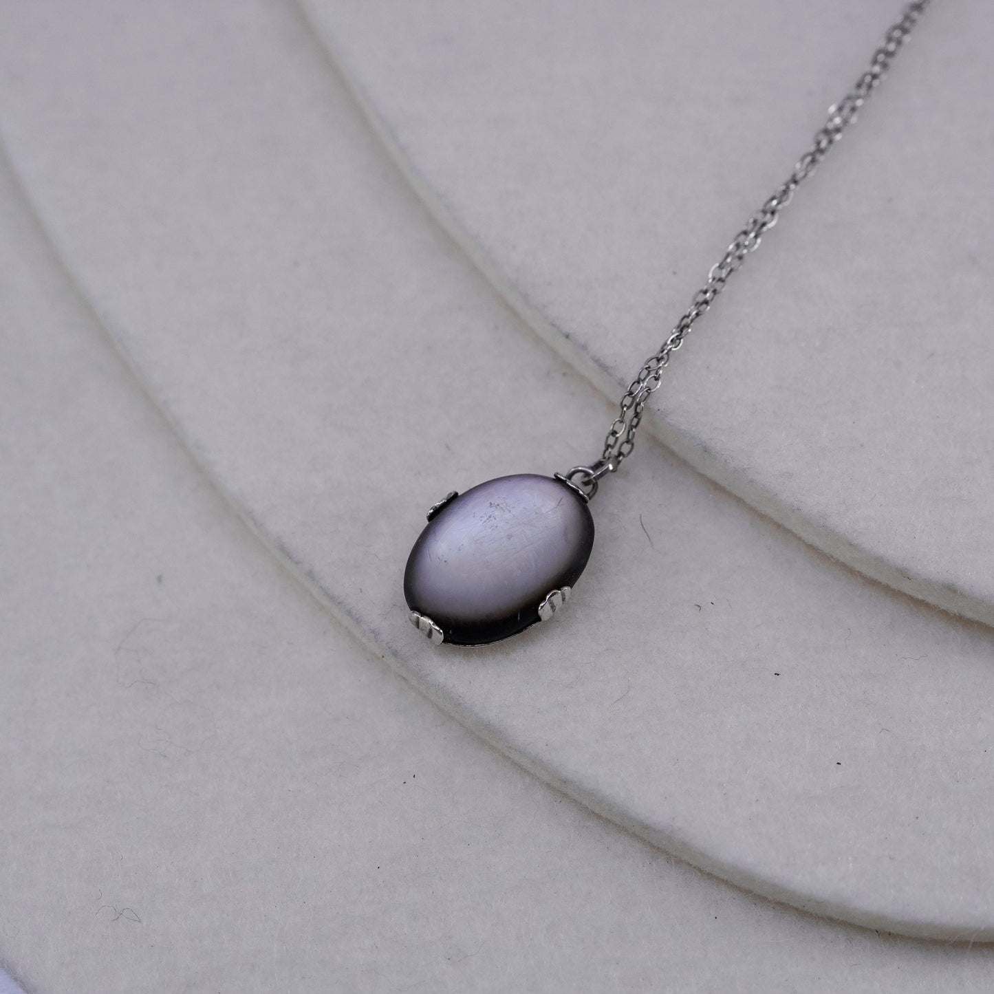 18”, Sterling 925 silver handmade circle chain necklace with moonstone pendant