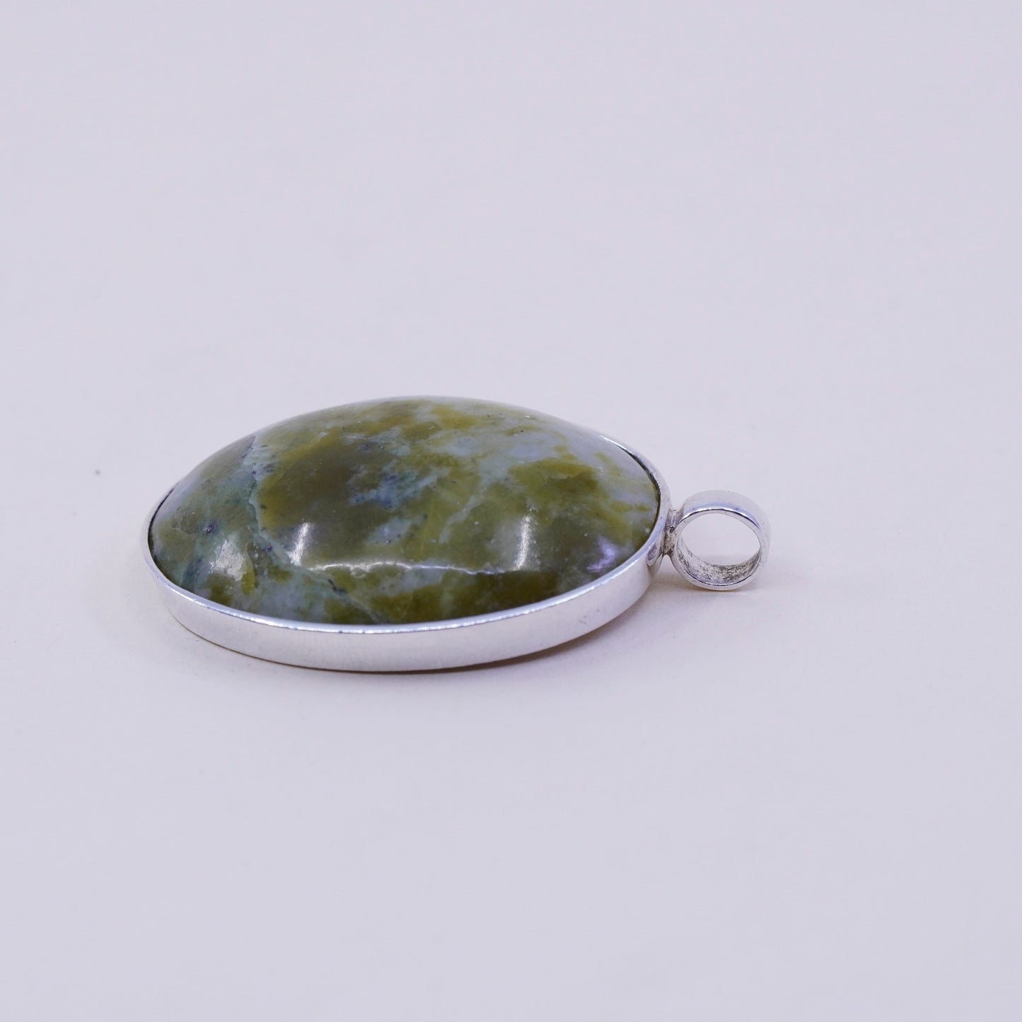 Vintage Sterling 925 silver handmade pendant with oval fine jade