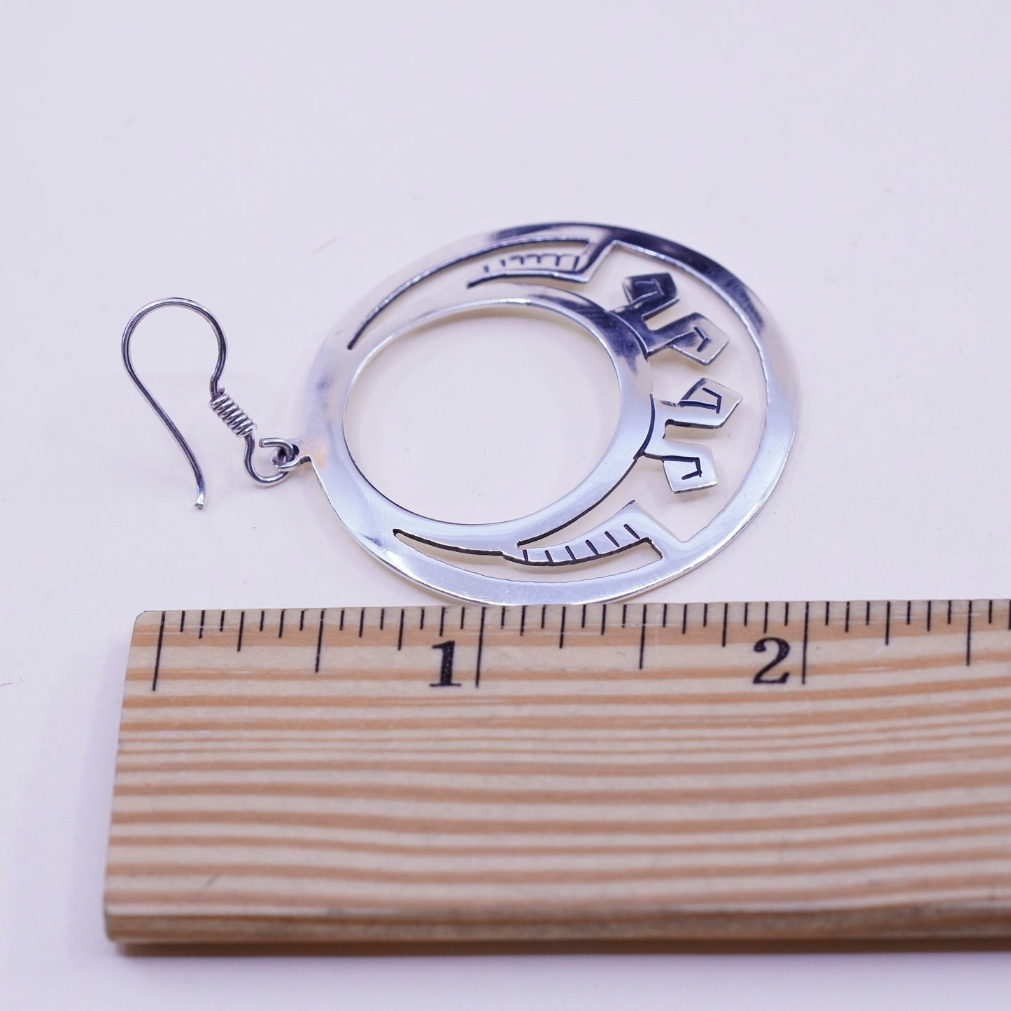 Vintage Sterling silver handmade earrings, 925 filigree circle disc