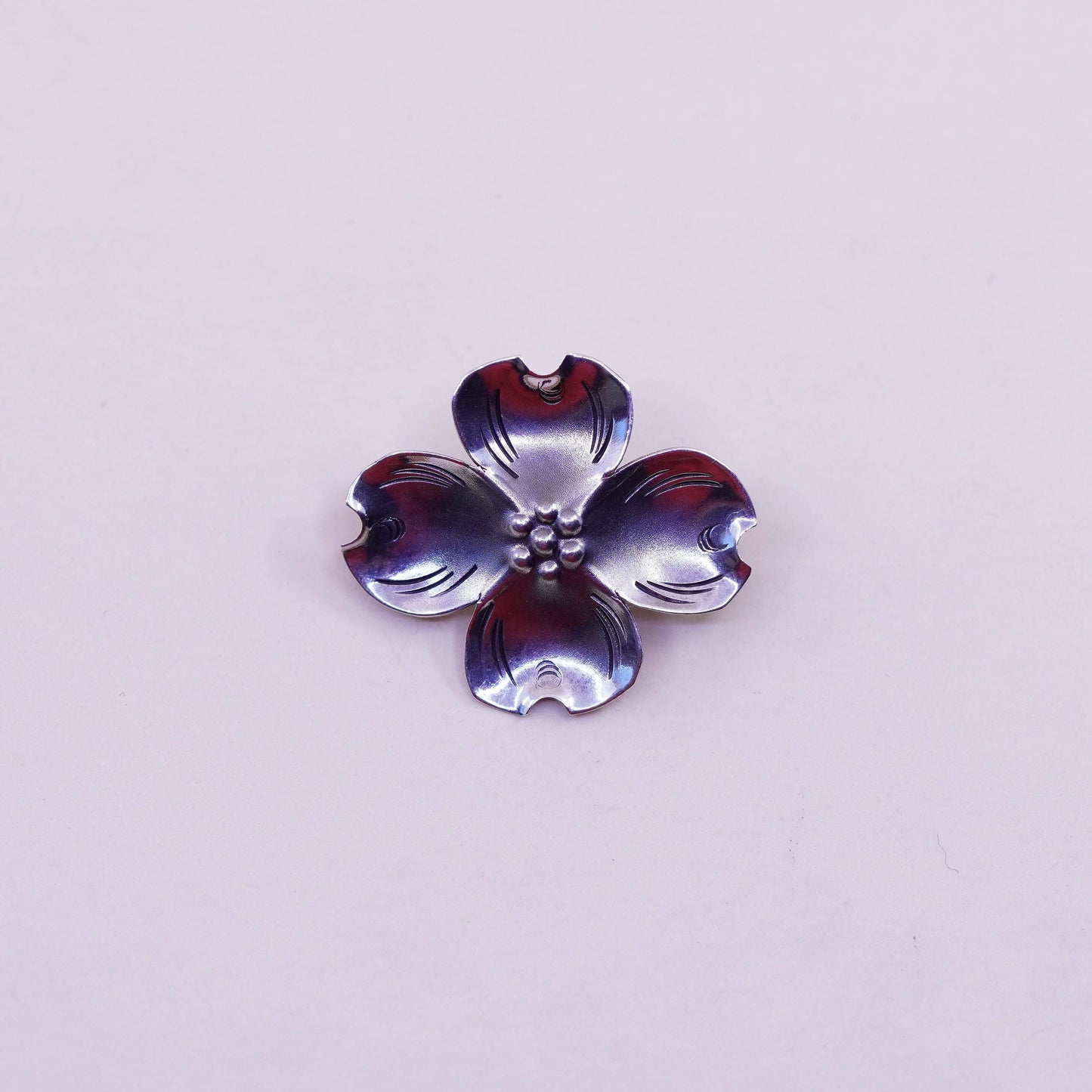 Vintage sterling silver dogwood flower shaped brooch, fine 925 silver brooch