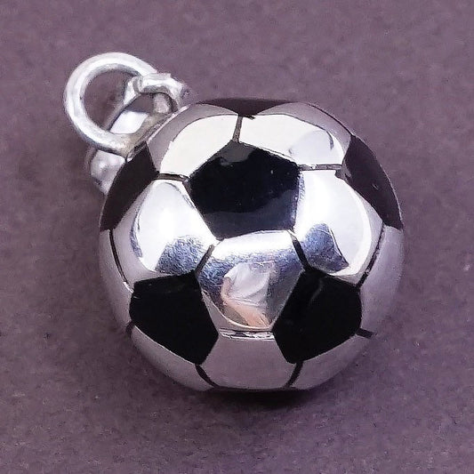 VTG Sterling silver handmade pendant, Mexican 925 soccer, football w/ onyx