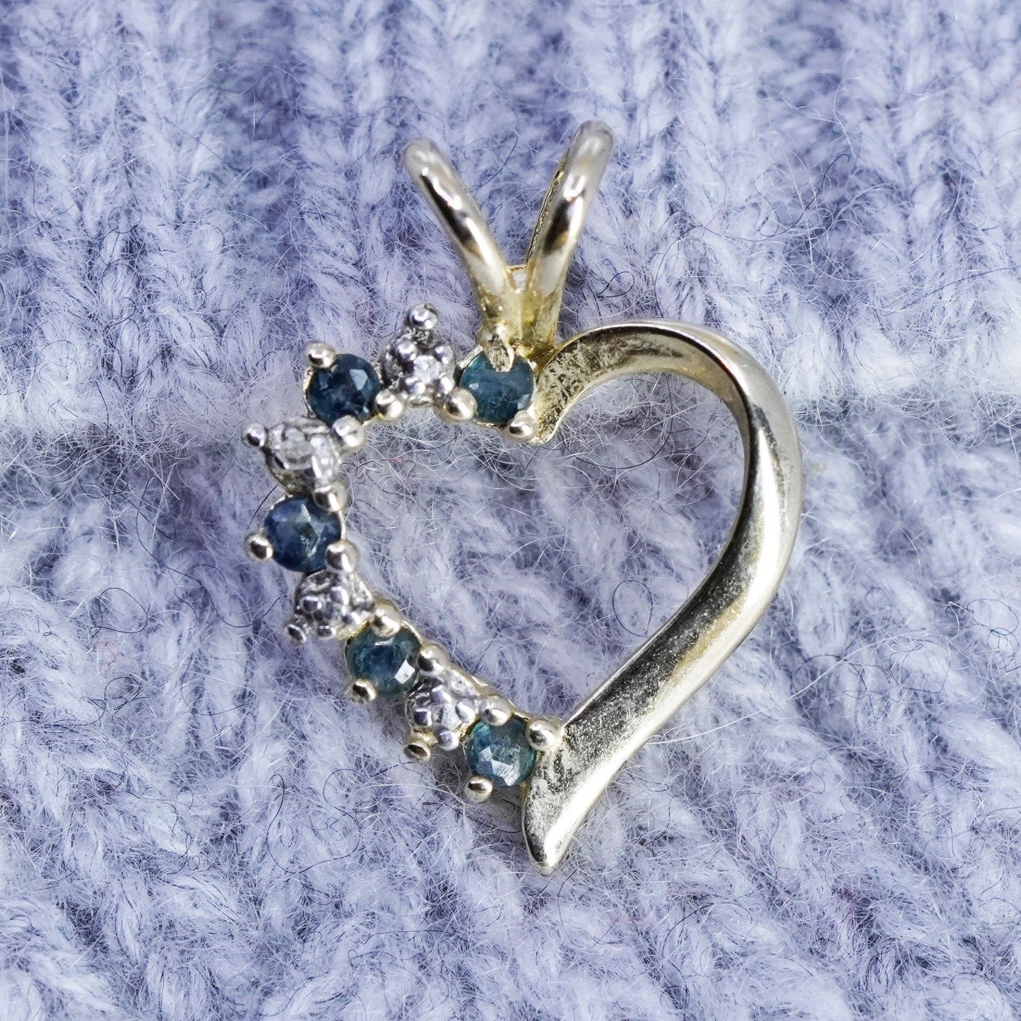 antique vermeil gold over sterling 925 silver heart pendant w/ sapphire diamond