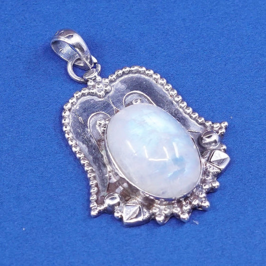 vtg native american Sterling silver handmade pendant, 925 w/ oval moonstone