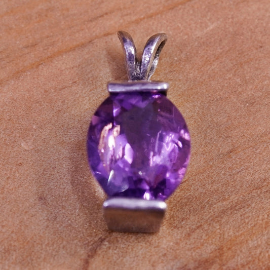 Vintage Sterling 925 silver handmade pendant charm with amethyst