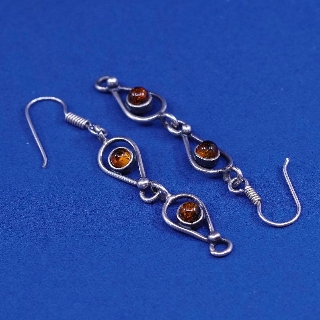 vtg sterling silver handmade earrings, 925 with amber