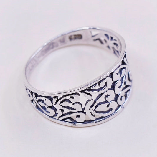 sz 8.75, vintage sterling silver handmade ring, 925 band with whirl filigree
