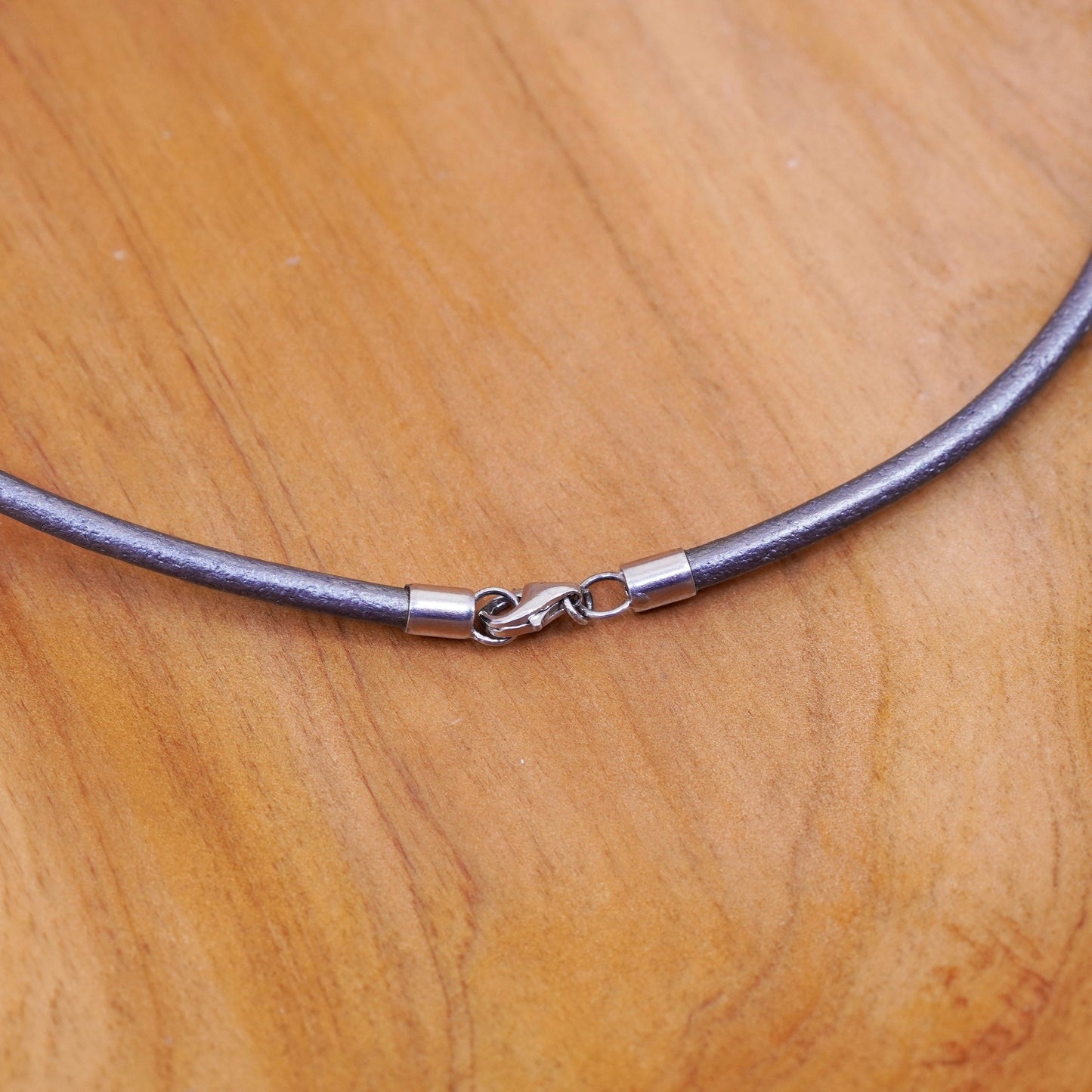 18”, vintage handmade necklace, silver tone leather choker sterling silver clasp