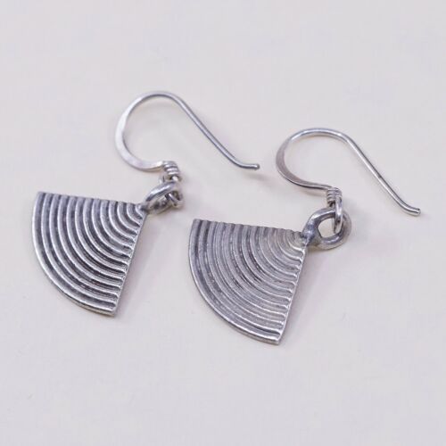 Vtg Sterling Silver Handmade Earrings, 925 Oriental Fan Shaped Deops