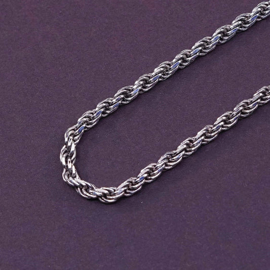 30", 3mm, vtg Sterling silver necklace, Italy 925 rope chain