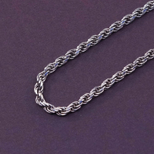 30”, 3mm, vintage Sterling silver necklace, Italy diamond 925 rope chain