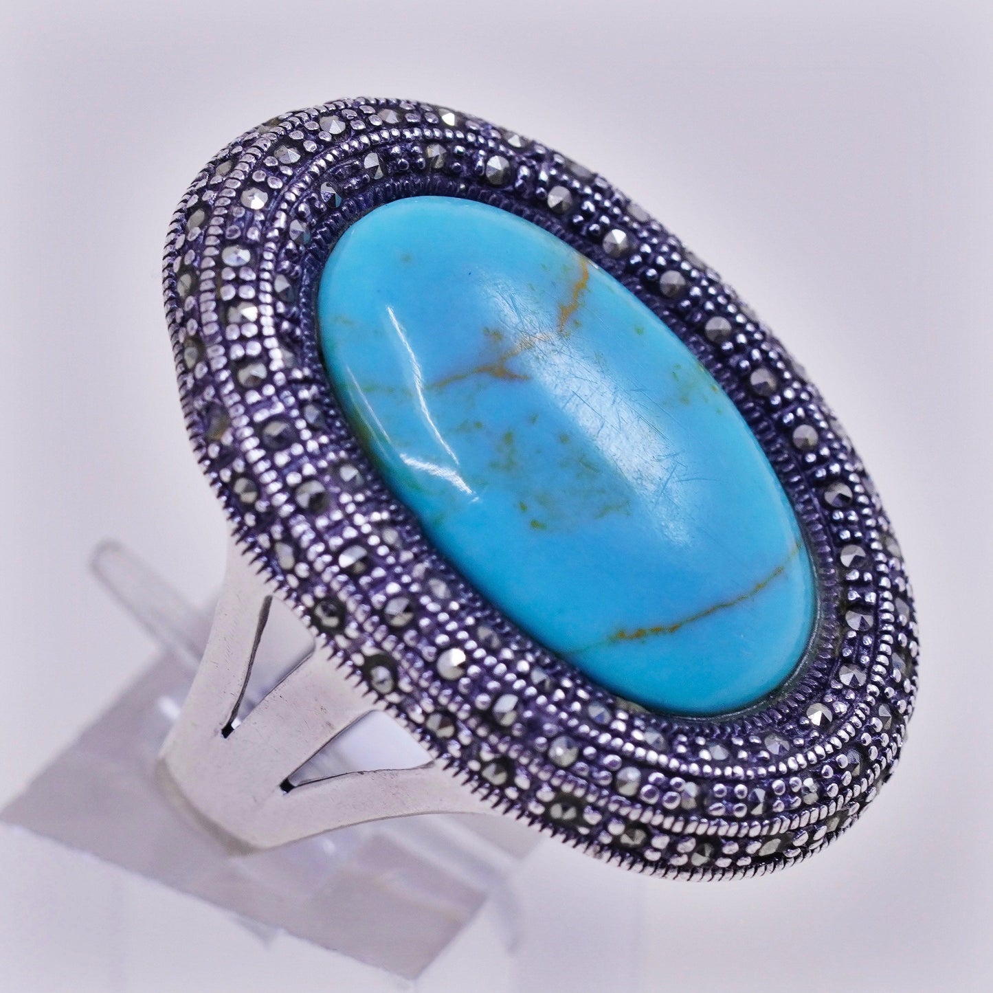 sz 6.5, sterling silver Native American handmade 925 ring turquoise marcasite
