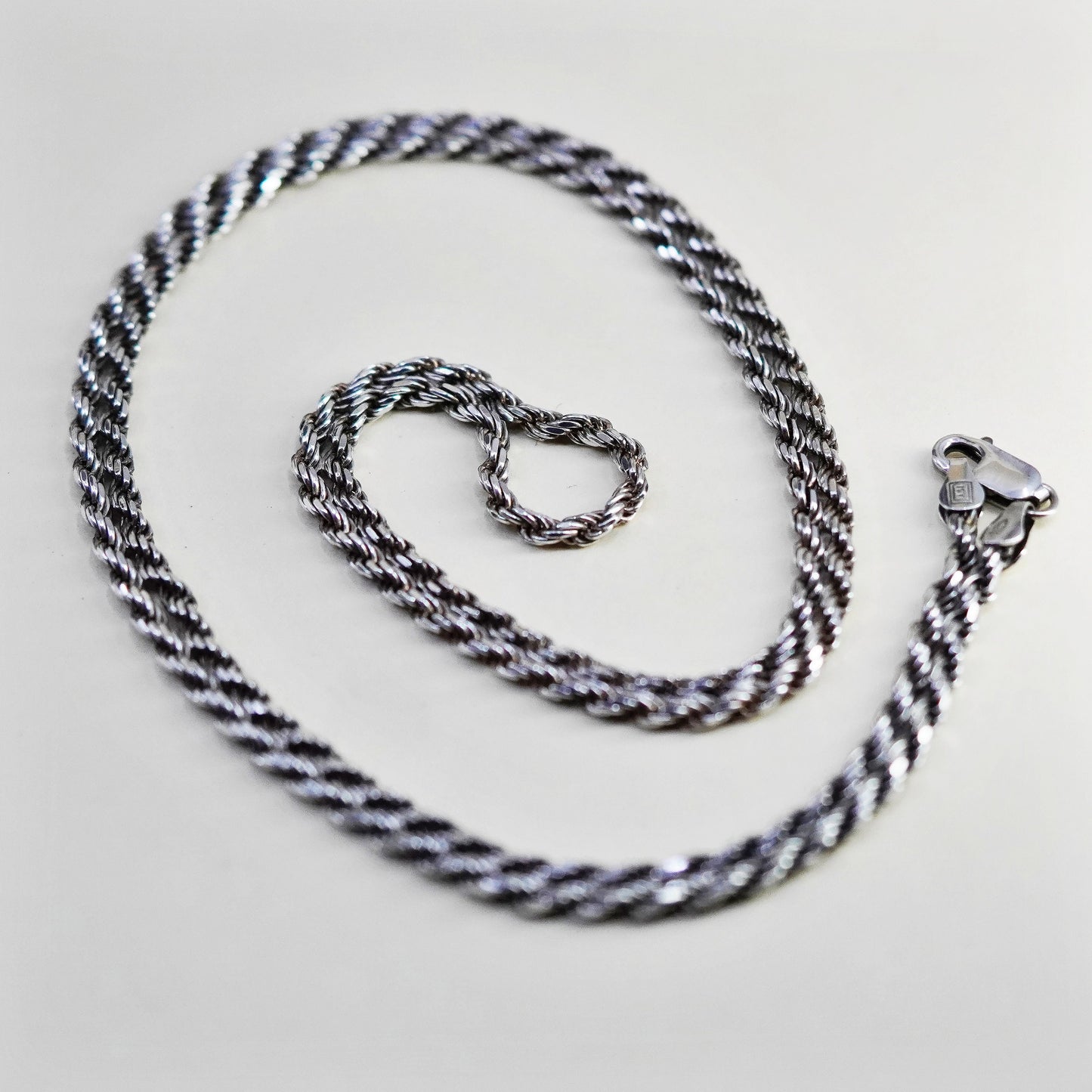 30”, 3mm, vintage Sterling silver necklace, 925 diamond rope chain