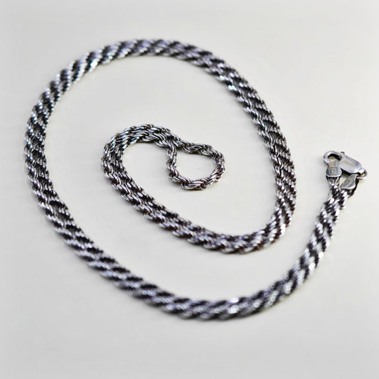 30”, 3mm, vintage Sterling silver necklace, 925 diamond rope chain