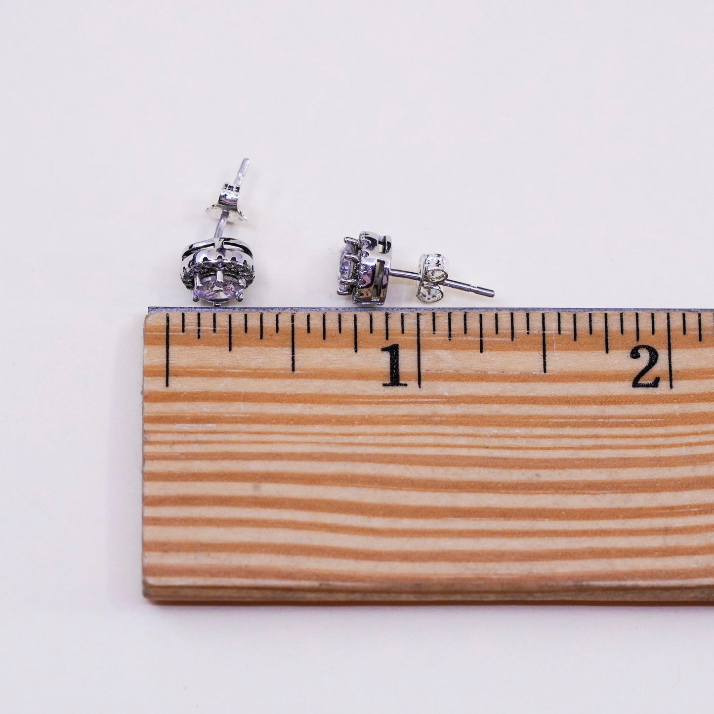 8mm, Vintage sterling silver genuine cz studs, fashion minimalist earrings