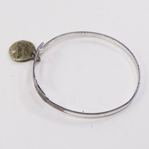 8”, Vtg Antique Silver Tone Bracelet Bangle With Brass Heart Charm