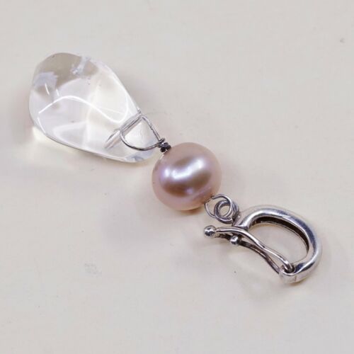 Vintage Sterling Silver Heart Pendant, Solid 925 Silver White Pearl N Crystal