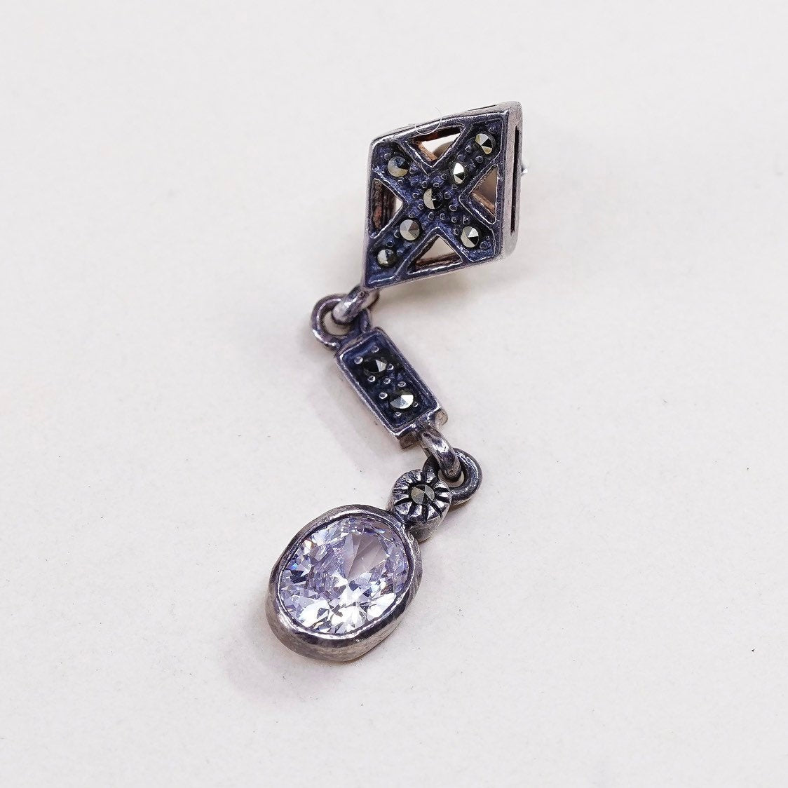 sterling 925 silver handmade earrings, square cz, teardrop crystal n marcasite