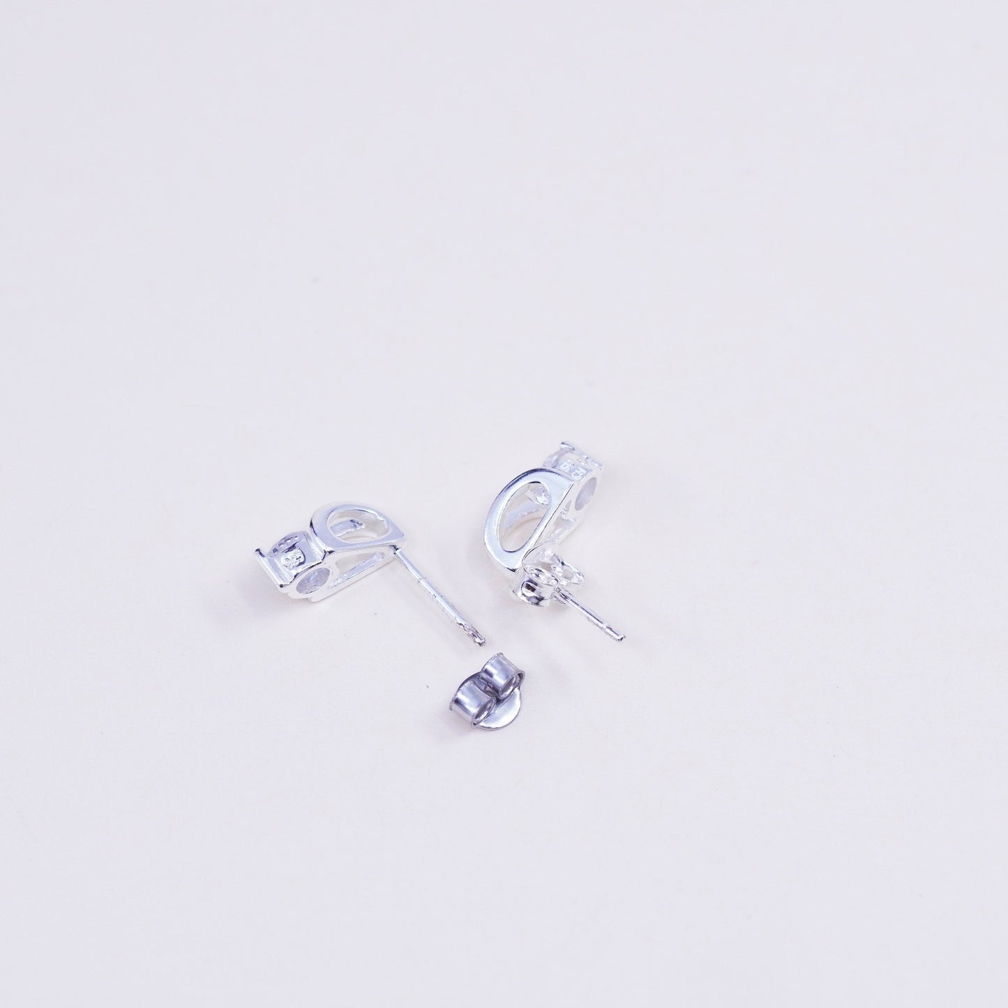 Vintage sterling silver genuine cz studs, fashion minimalist earrings