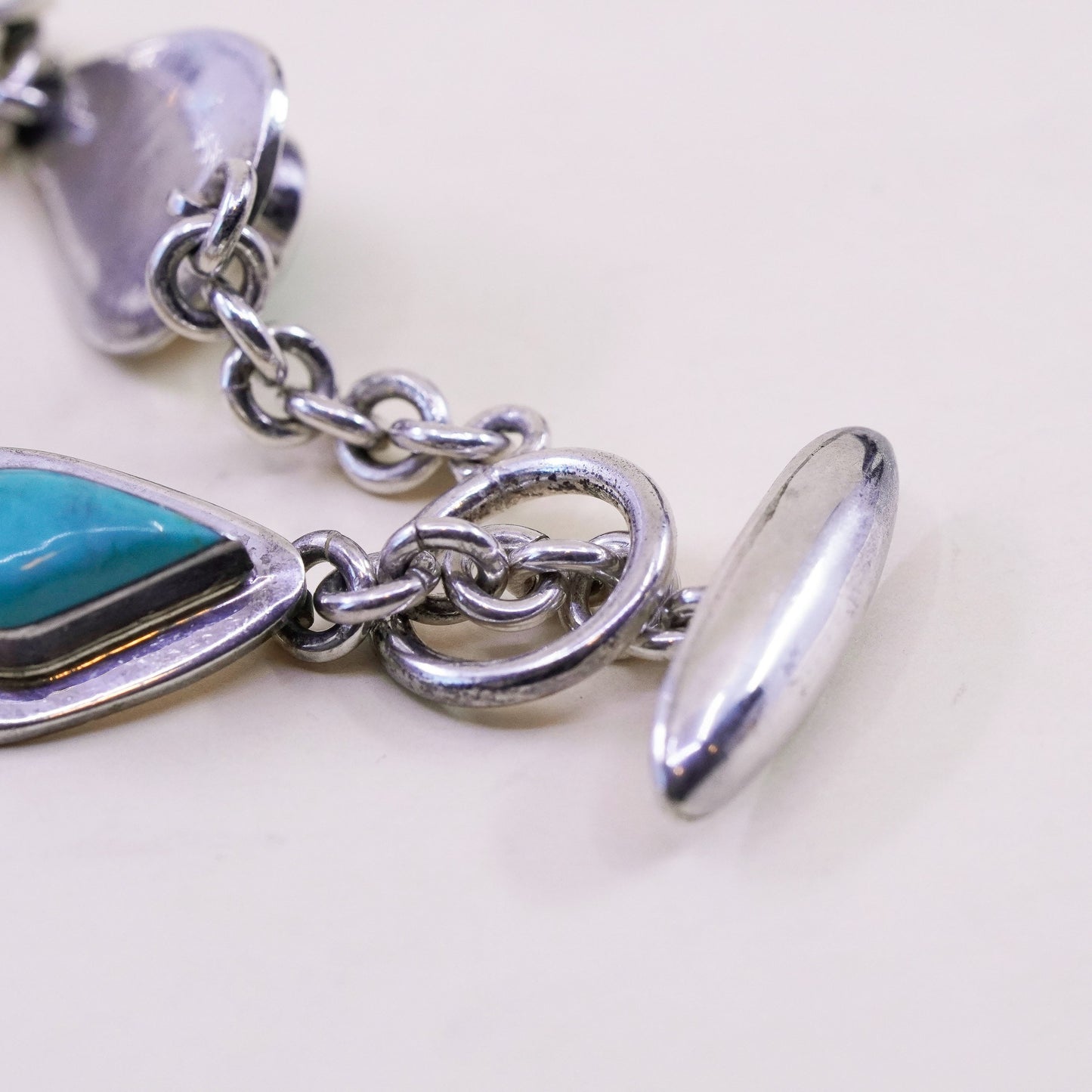 7.5”, Sterling silver handmade bracelet, Mexico 925 chain teardrop turquoise