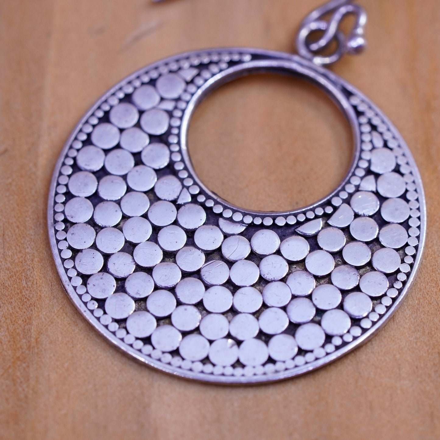 Vintage Sterling silver handmade earrings, 925 bead textured disc