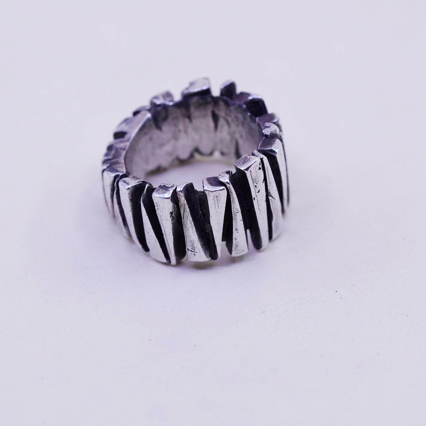 Size 6.25, Vintage sterling silver handmade ring, 925 statement ring w/ ribbed