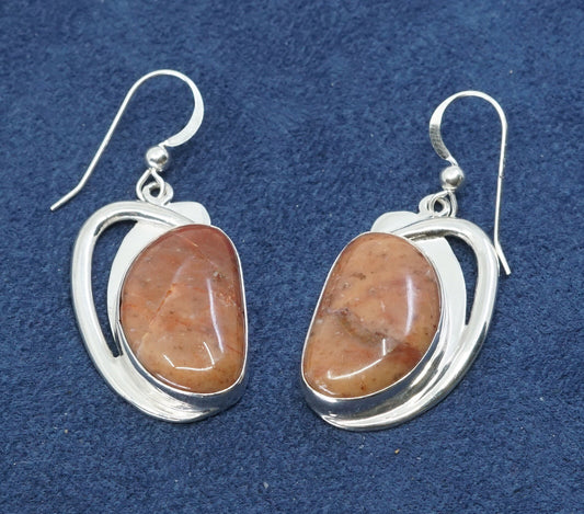 vtg sterling silver handmade earrings, 925 w/ agate drops, stamped 925